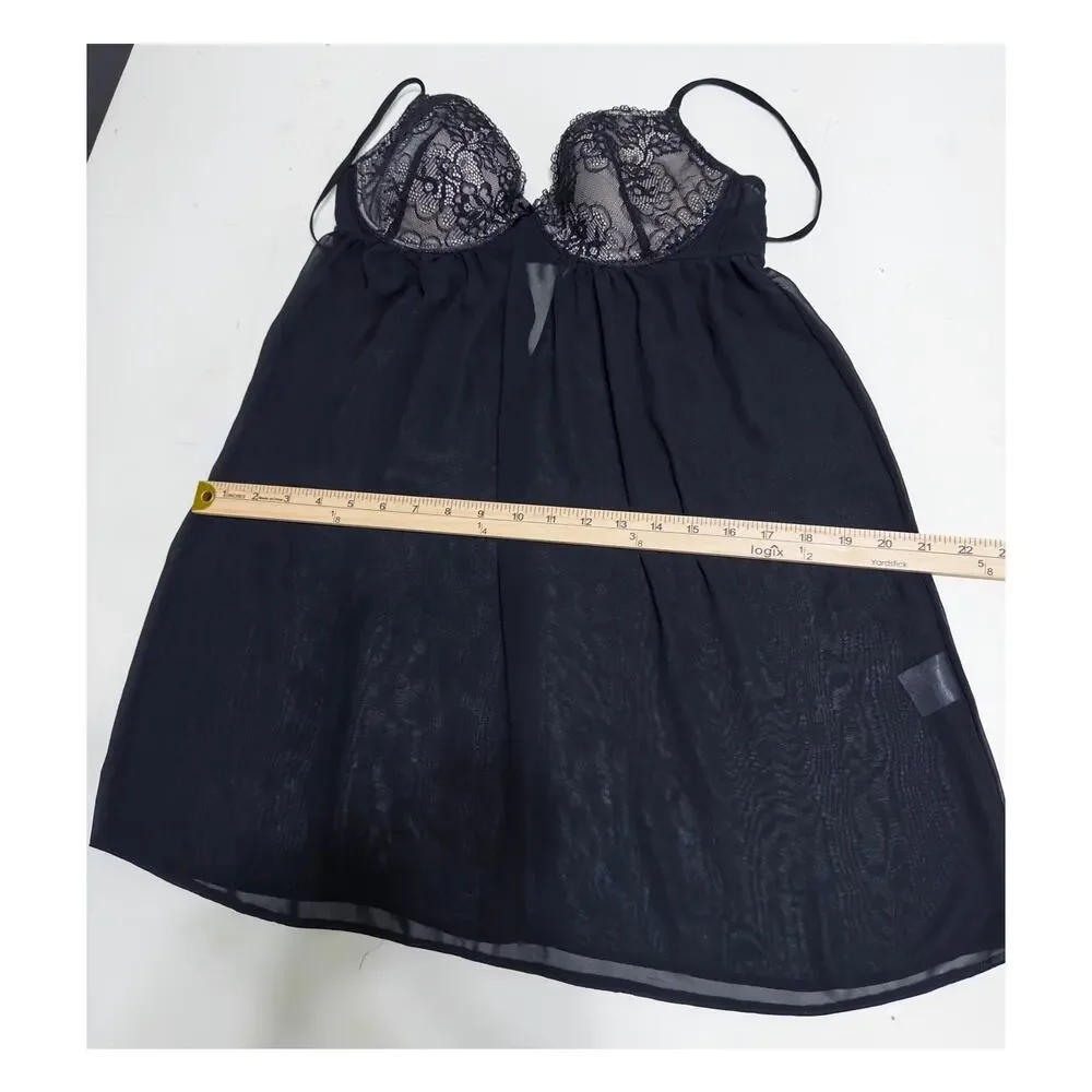 Black lace‎ women's babydoll lingerie sheer mesh coquette romantic feminine